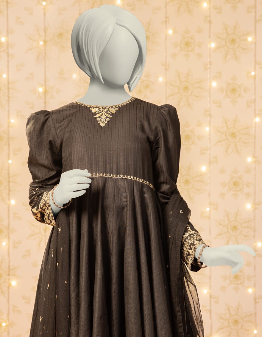 BLACK DOBBY EMBROIDERED 3PC STITCHED