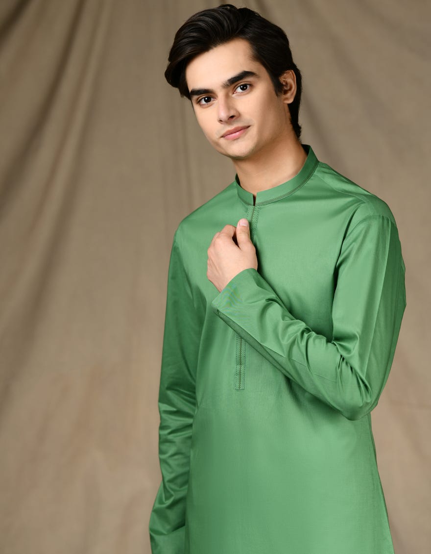 Forest Green Cotton Teen Boy's Kurta | Jtk-S-34647