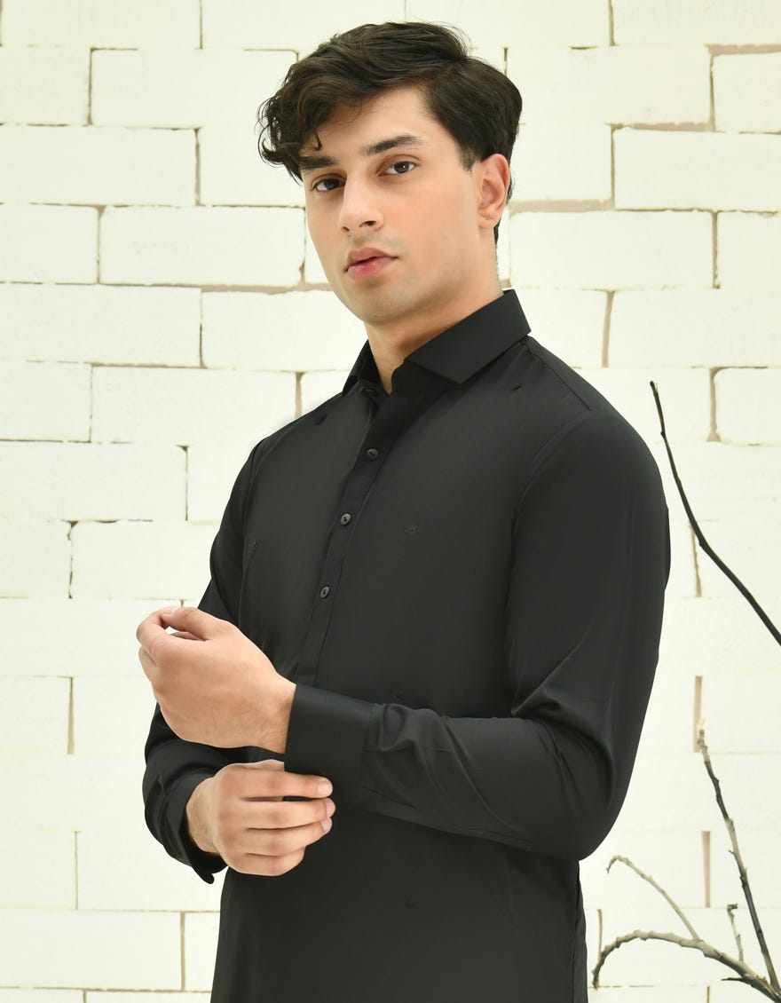 Black Blended Teen Boy's Kameez Shalwar | Jtks-A-40201-R8-Ap