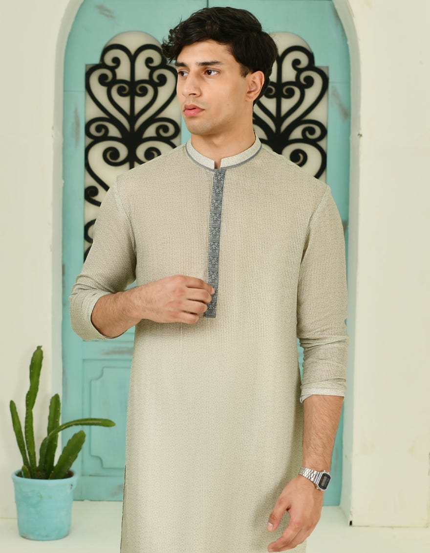 Dull Green Blended Teen Boy's Kurta | Jtk-S-46373