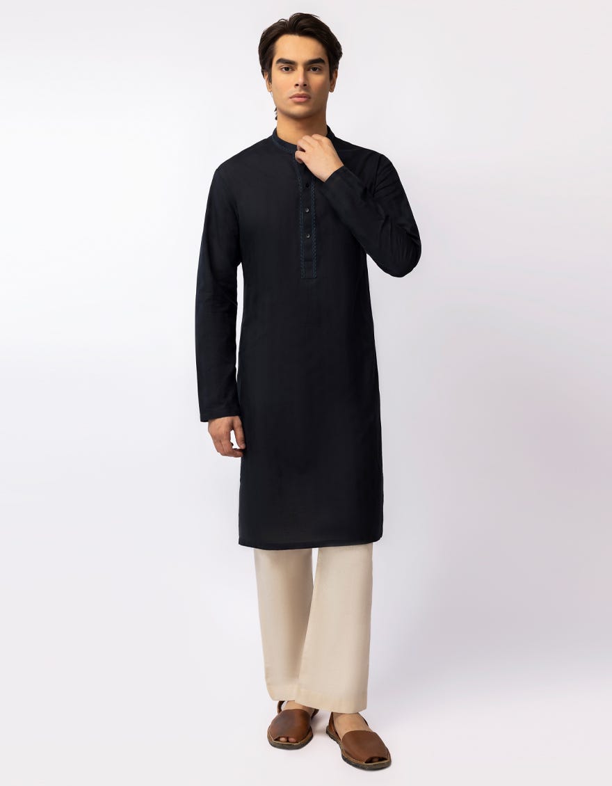 BLACK COTTON FORMAL KURTA