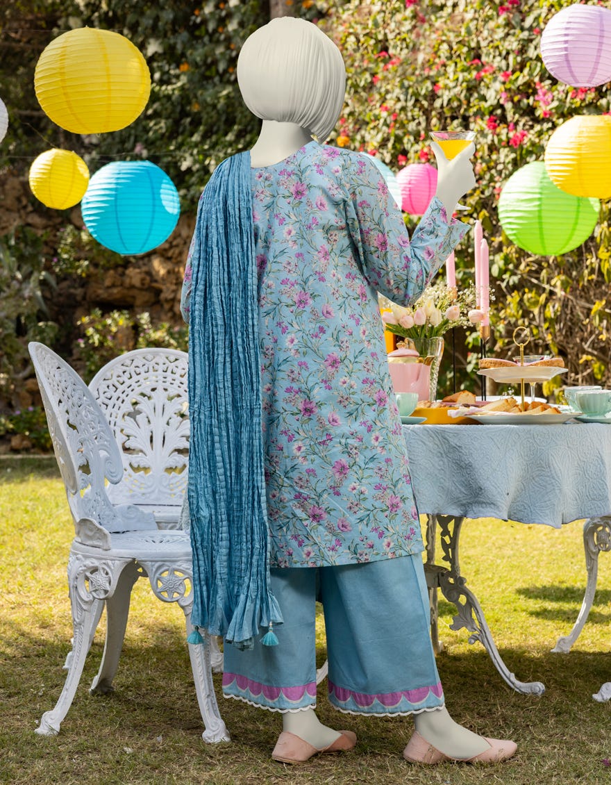 BLUE LAWN PRINTED 3PC | JGK-S-JTP-25-602