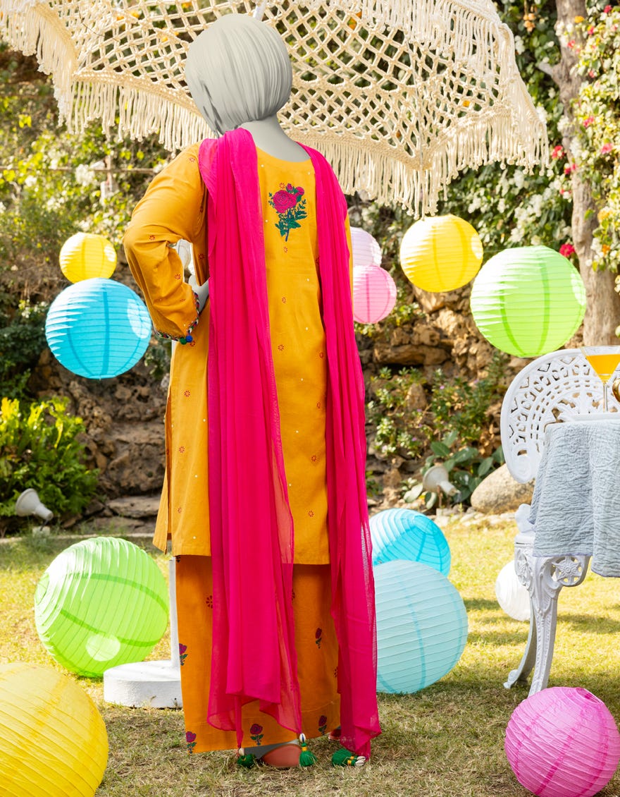 MUSTARD LAWN EMBROIDERED 3PC | JGK-S-JTP-25-606