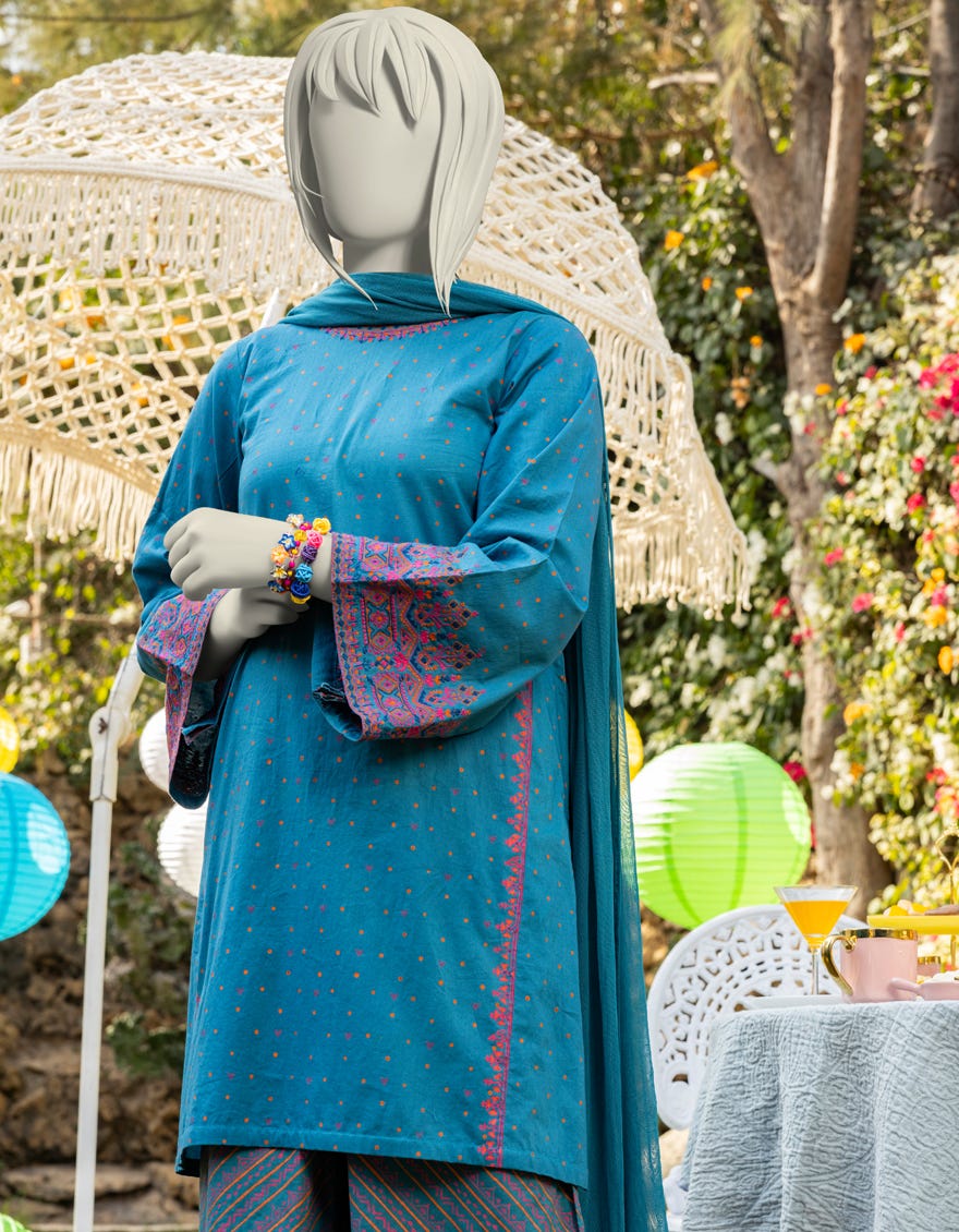 TEAL LAWN EMBROIDERED 3PC | JGK-S-JTP-25-607