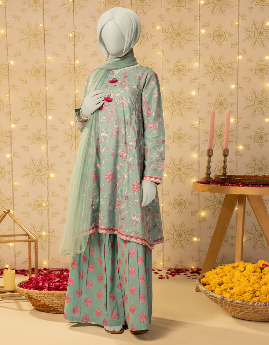 BLUE LAWN PASTE PRINTED 3PC STITCHED