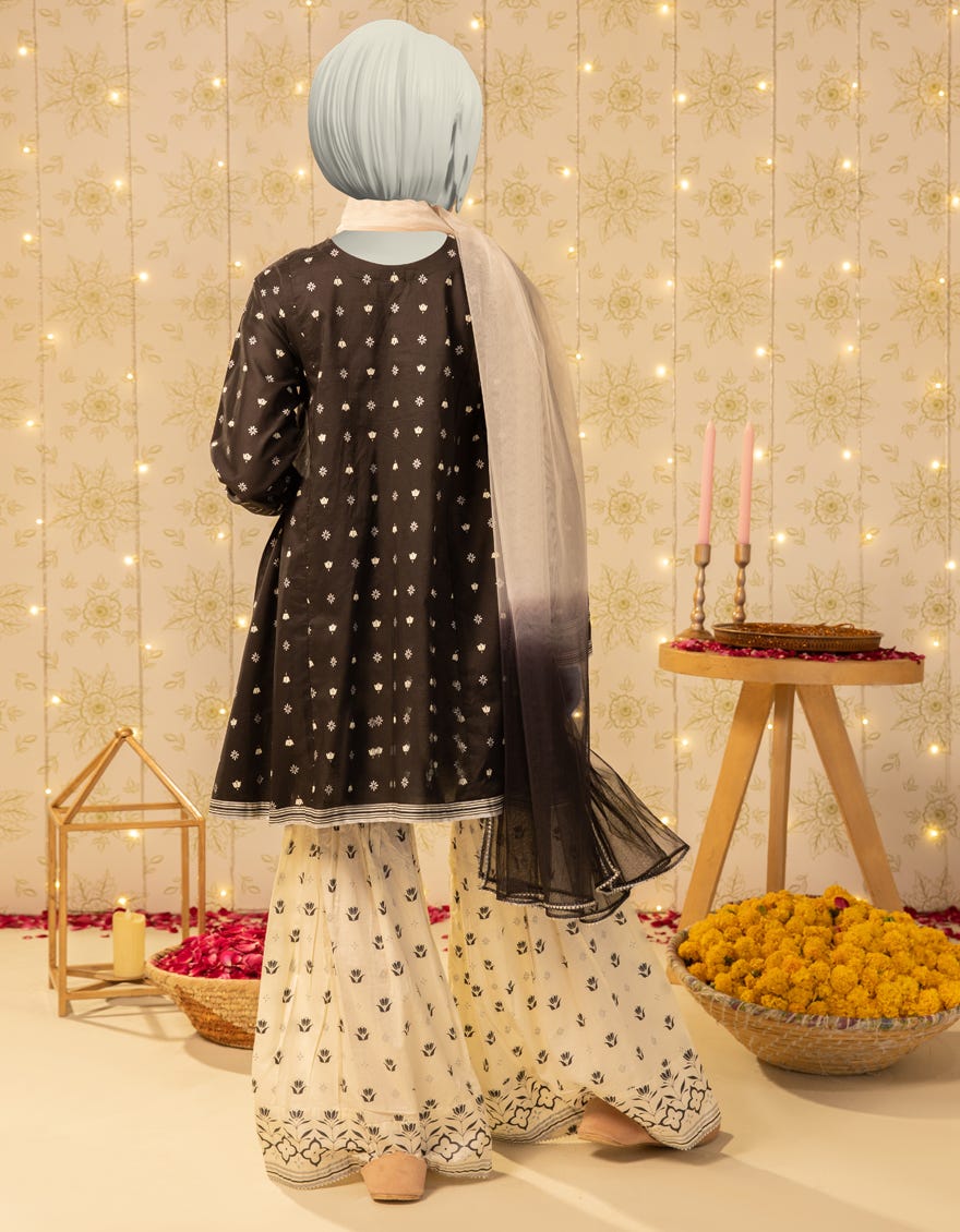 BLACK LAWN PASTE PRINTED 3PC STITCHED