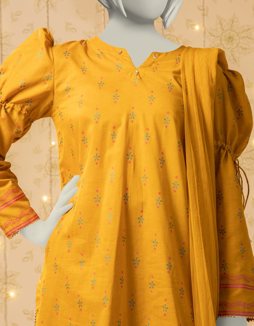 MUSTARD LAWN PASTE PRINTED 3PC STITCHED