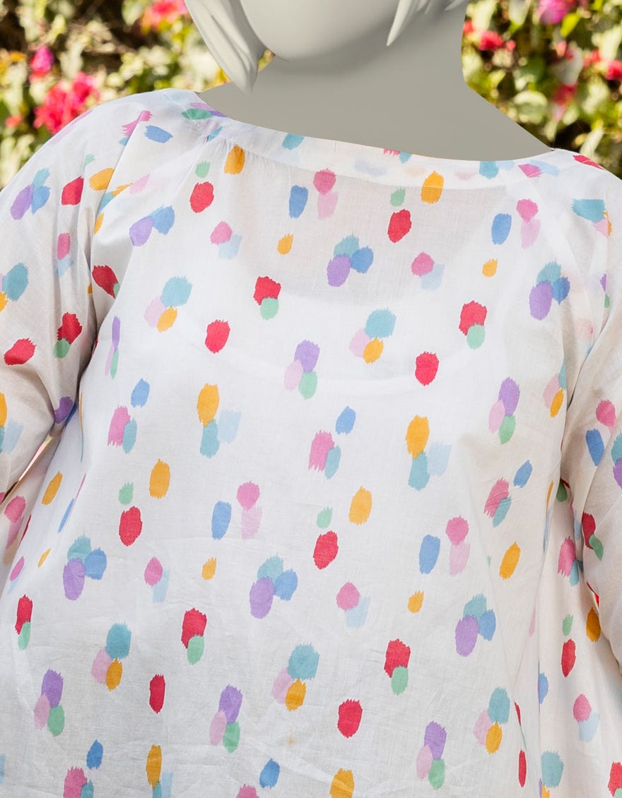 WHITE LAWN PRINTED KURTI | JYGK-S-JTS-25-4006