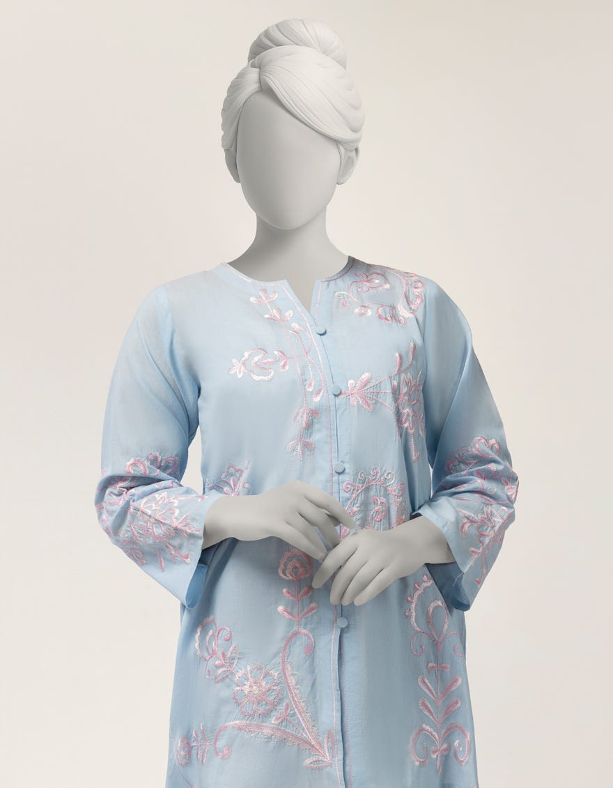 BLUE LAWN EMBROIDERED SHIRT