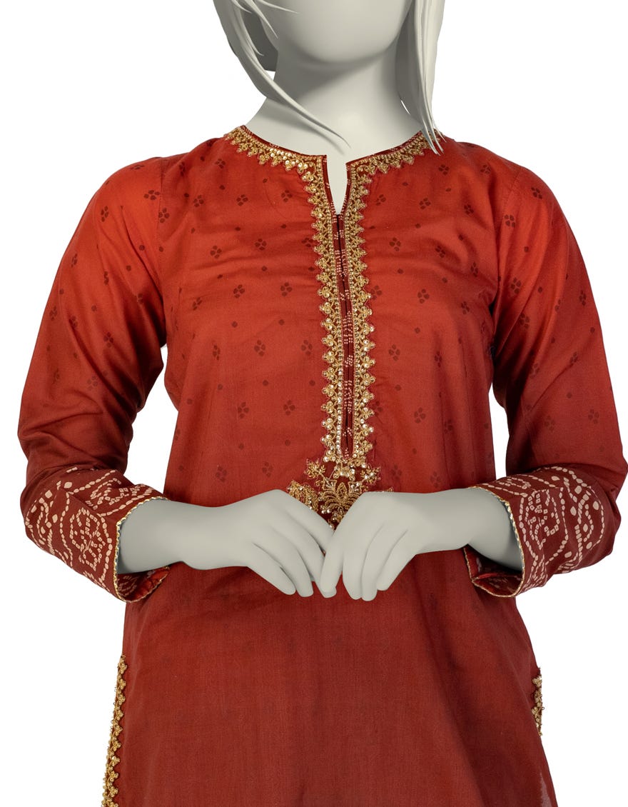 RUST LAWN EMBROIDERED 2PC STITCHED