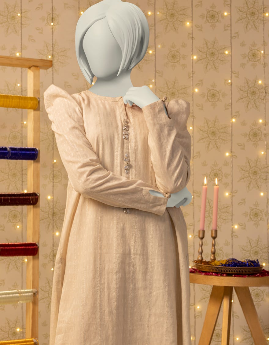 OFF WHITE DOBBY EMBELLISHED 2PC STITCHED