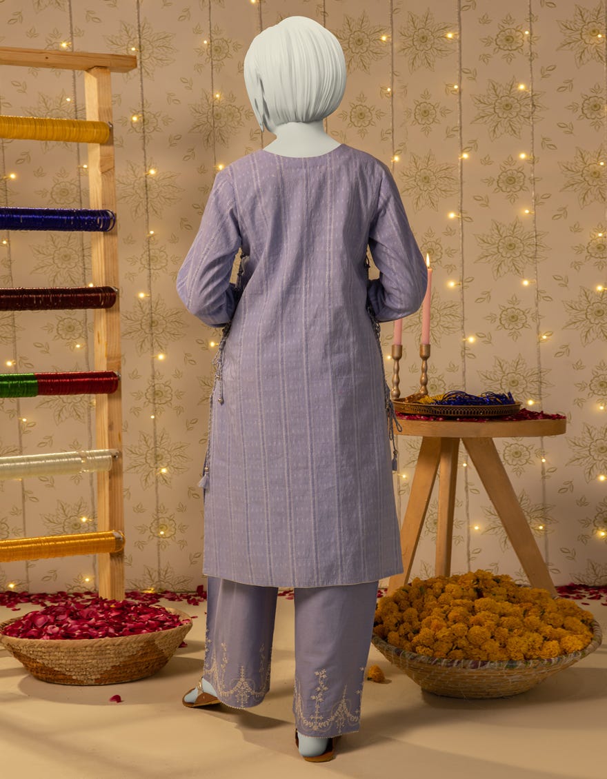 PURPLE DOBBY EMBELLISHED 2PC STITCHED