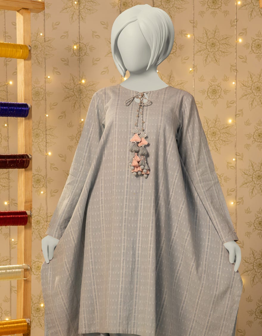 BLUE DOBBY EMBELLISHED 2PC STITCHED