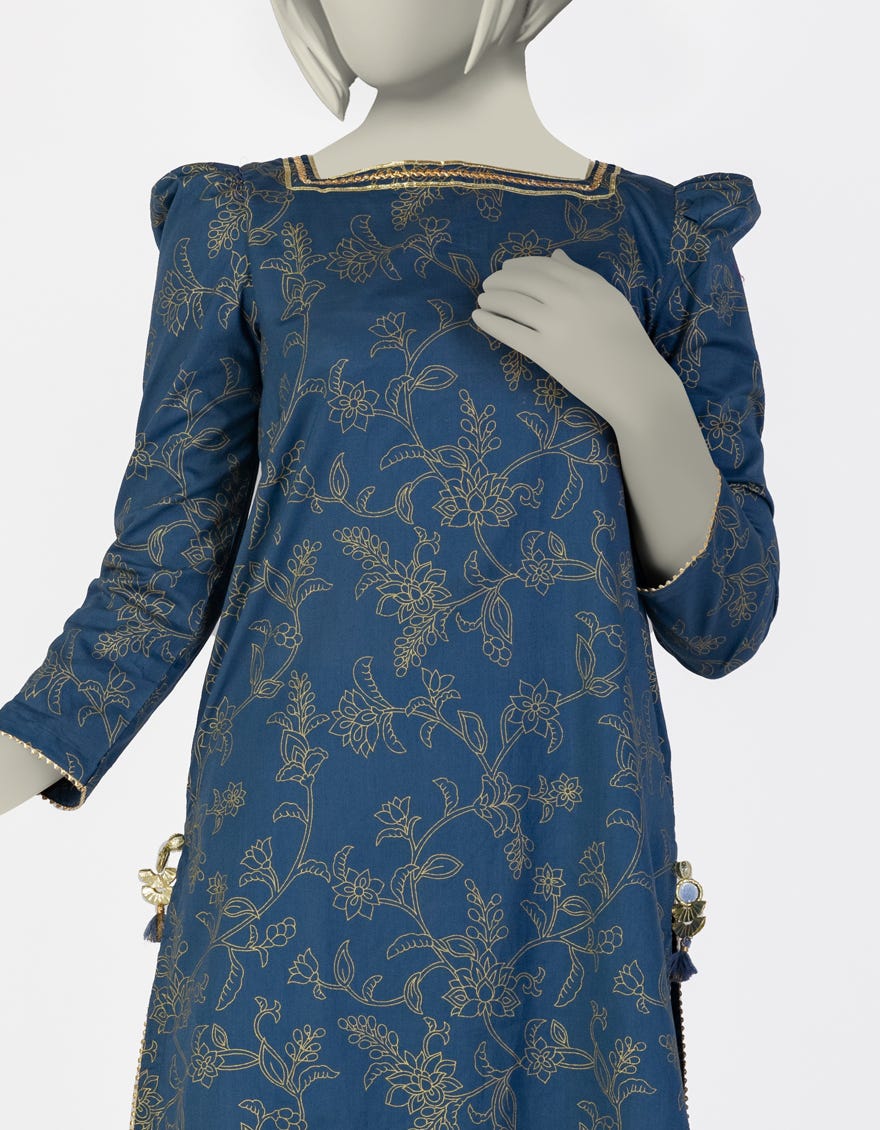 BLUE LAWN PASTE PRINTED 2PC STITCHED