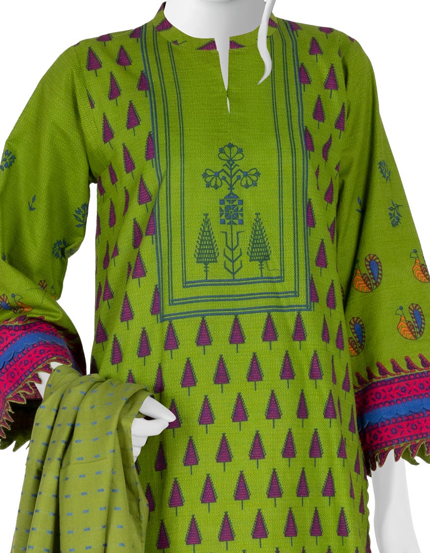 GREEN KHADDAR UNSTITCHED 3PC | JJLS-W-JW-22-1734
