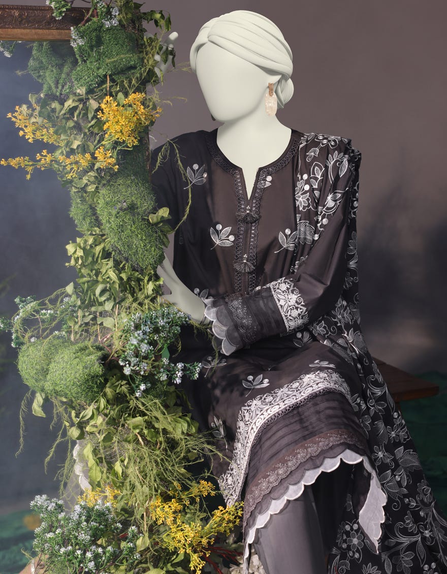 GREY CAMBRIC EMBROIDERED 3PC STITCHED