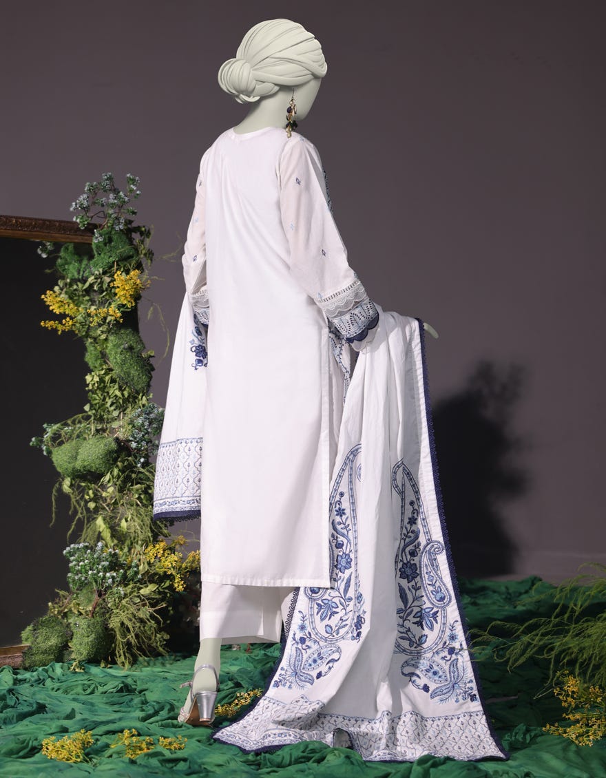 WHITE CAMBRIC EMBROIDERED 3PC STITCHED