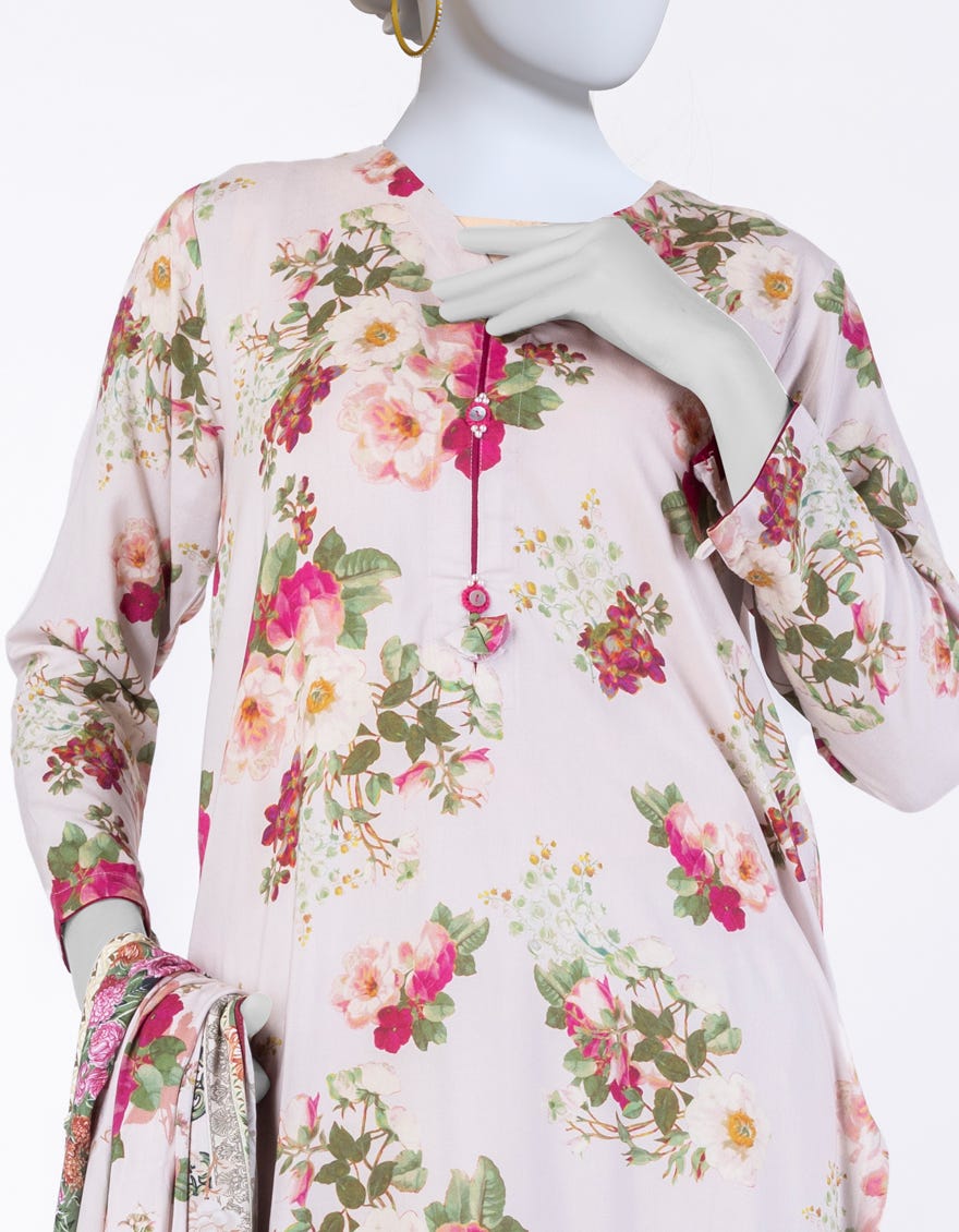 OFF WHITE LINEN PRINTED 3PC STITCHED