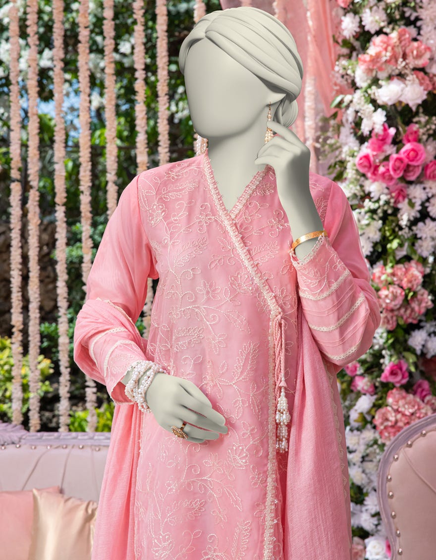 PEACH ORGANZA EMBROIDERED 3PC STITCHED