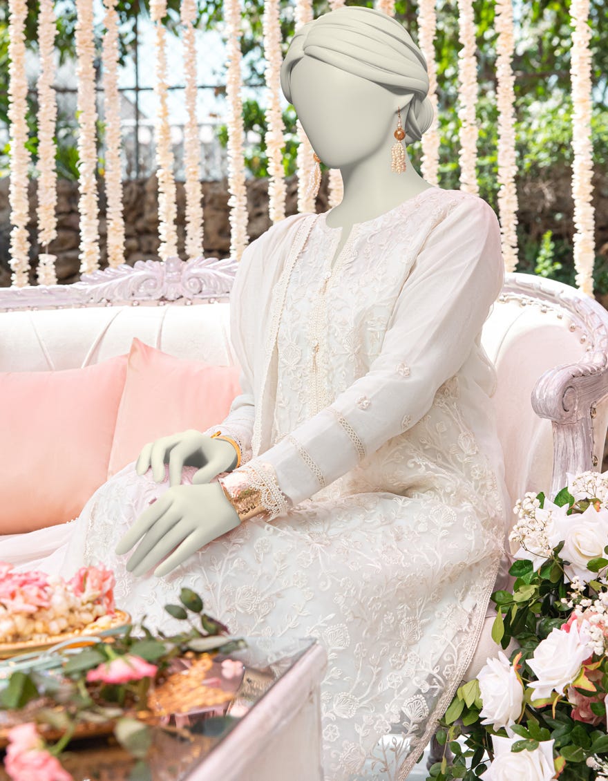 WHITE ORGANZA EMBROIDERED 3PC STITCHED