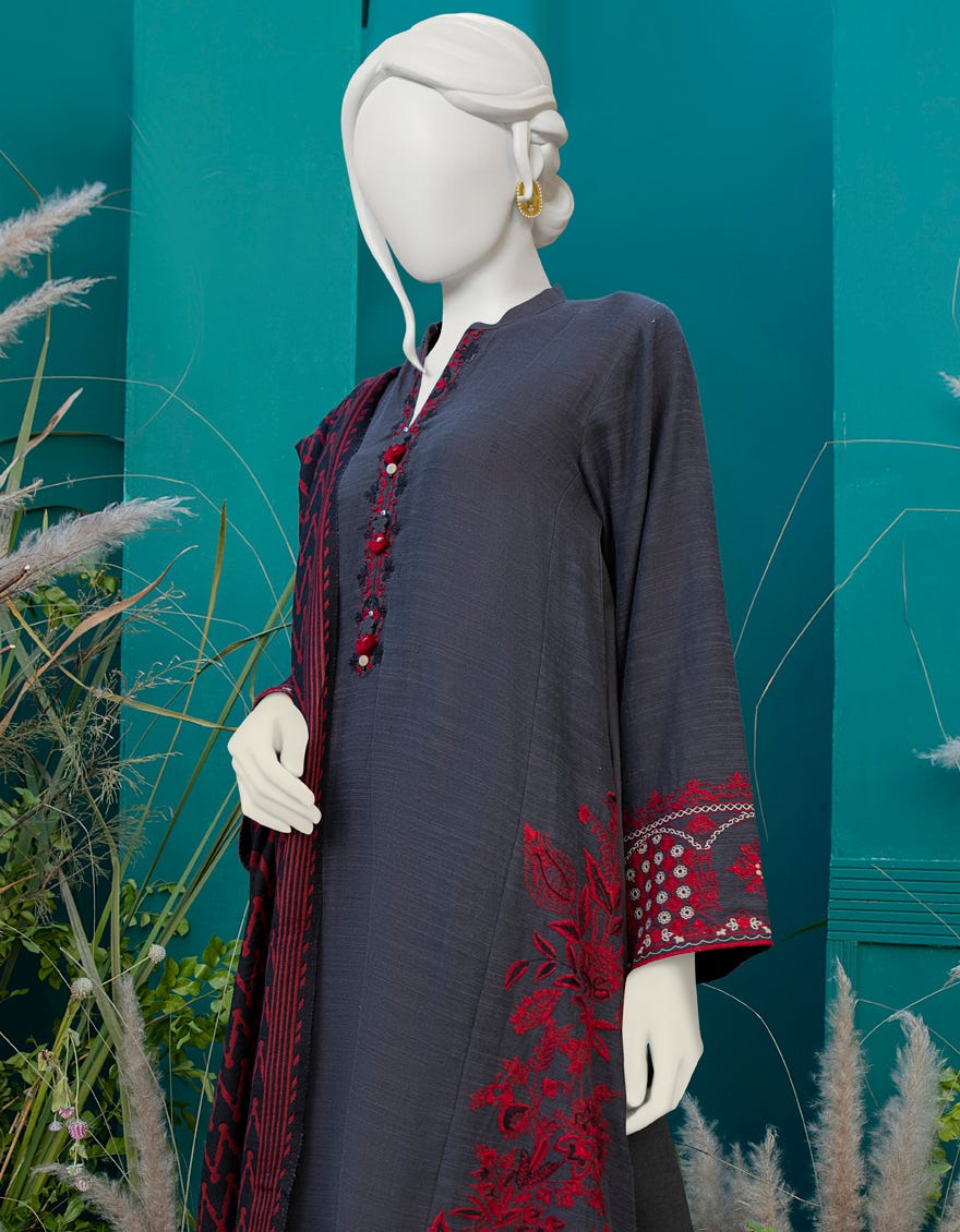DARK GREY KHADDAR 2PC STITCHED | JJPW-W-JW2-22-7021