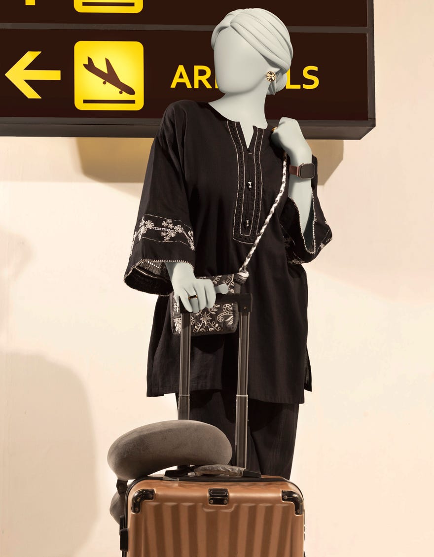 BLACK KHADDAR DYED 2PC STITCHED