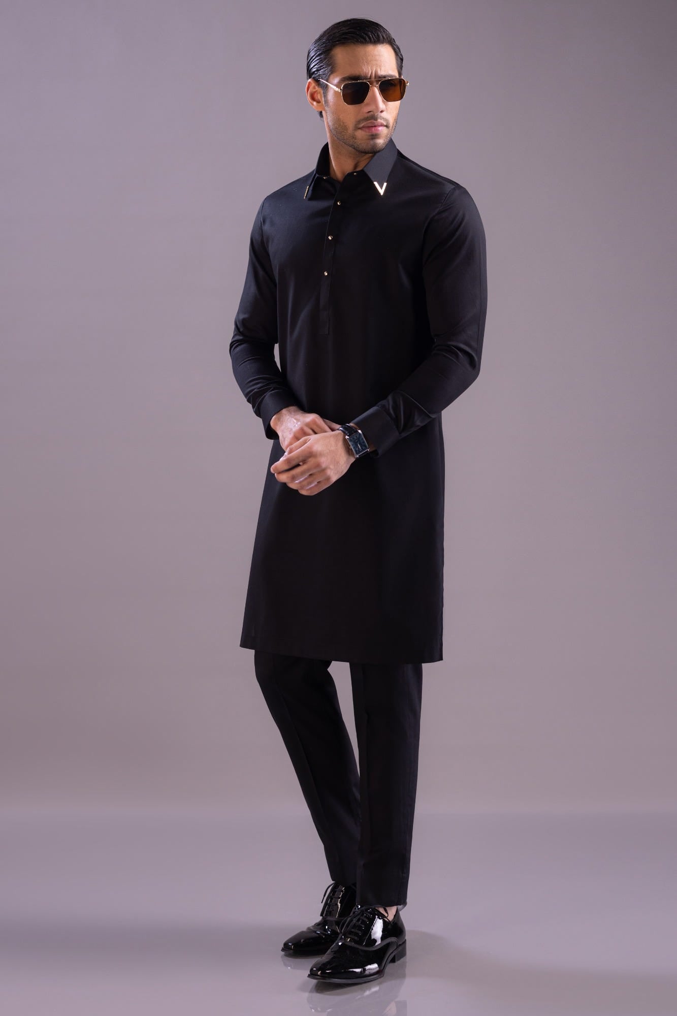 San Marino - Black Cotton Kurta Trouser
