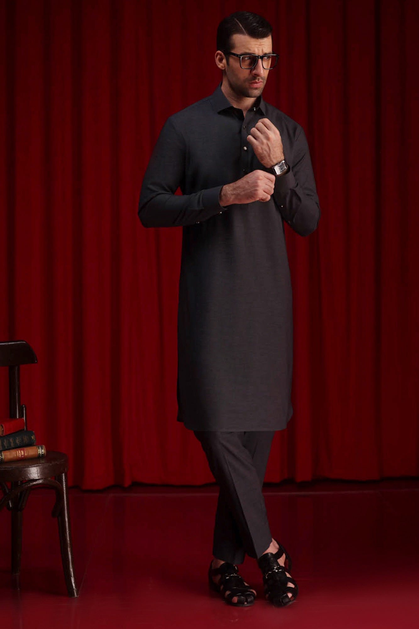 COMILLA - CHARCOAL COTTON KAMEEZ SHALWAR