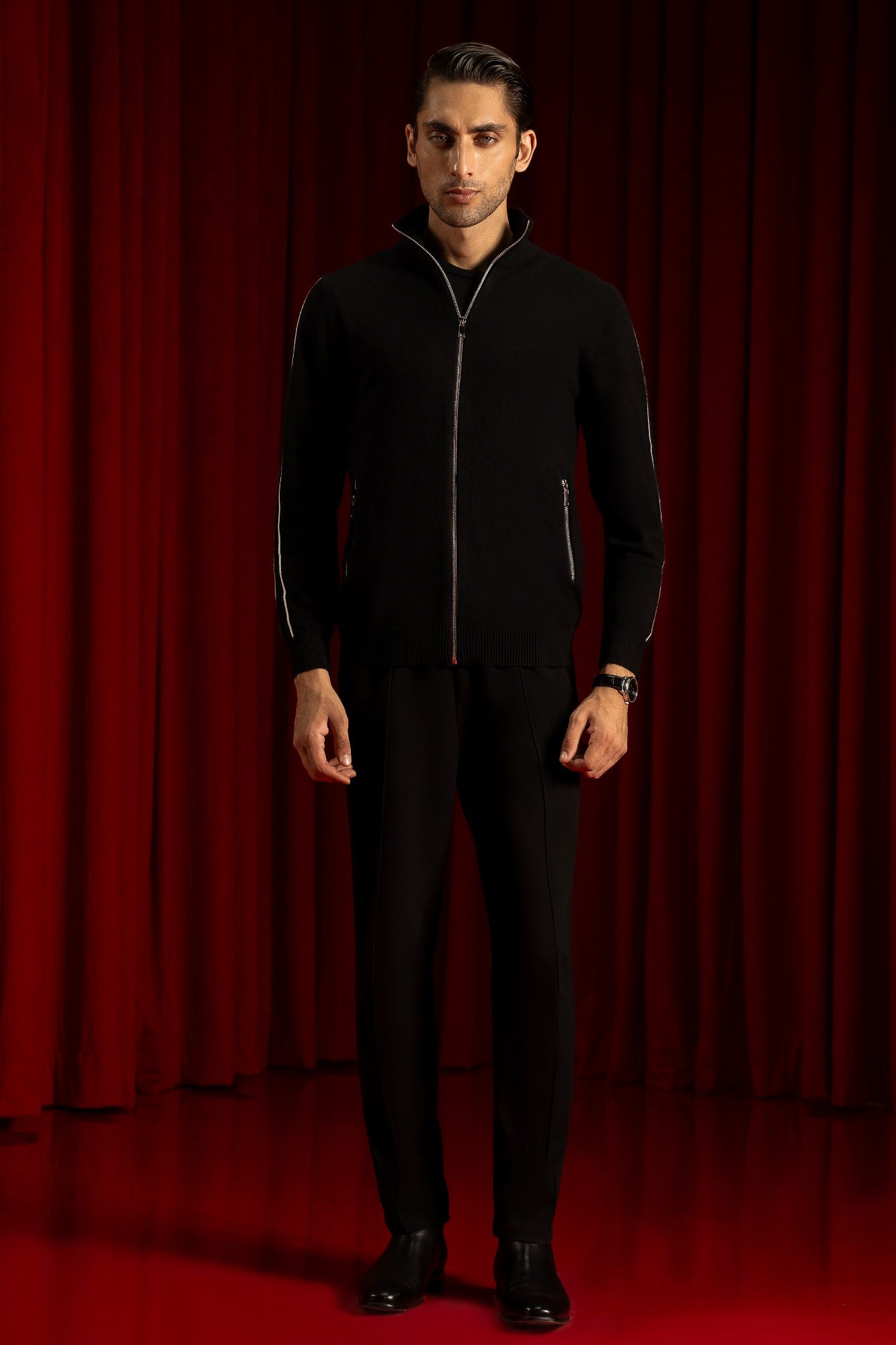 BLACK GAUGE CARDIGAN ZIPPER | CC-SWT-0017