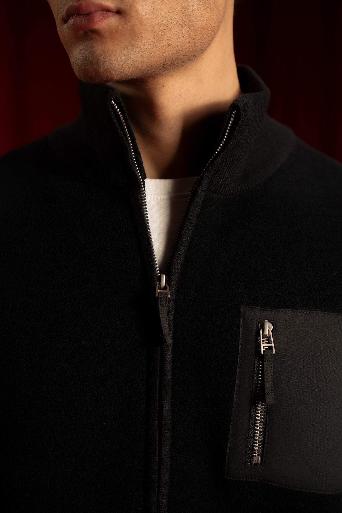 BLACK NYLON CARDIGAN ZIPPER REECE | CC-SWT-0021