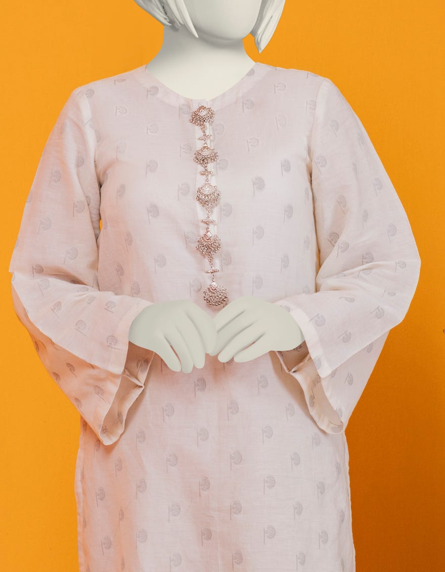 Off White Jacquard Stitched 2 Piece | Jgk-S-Ygtl-426-24