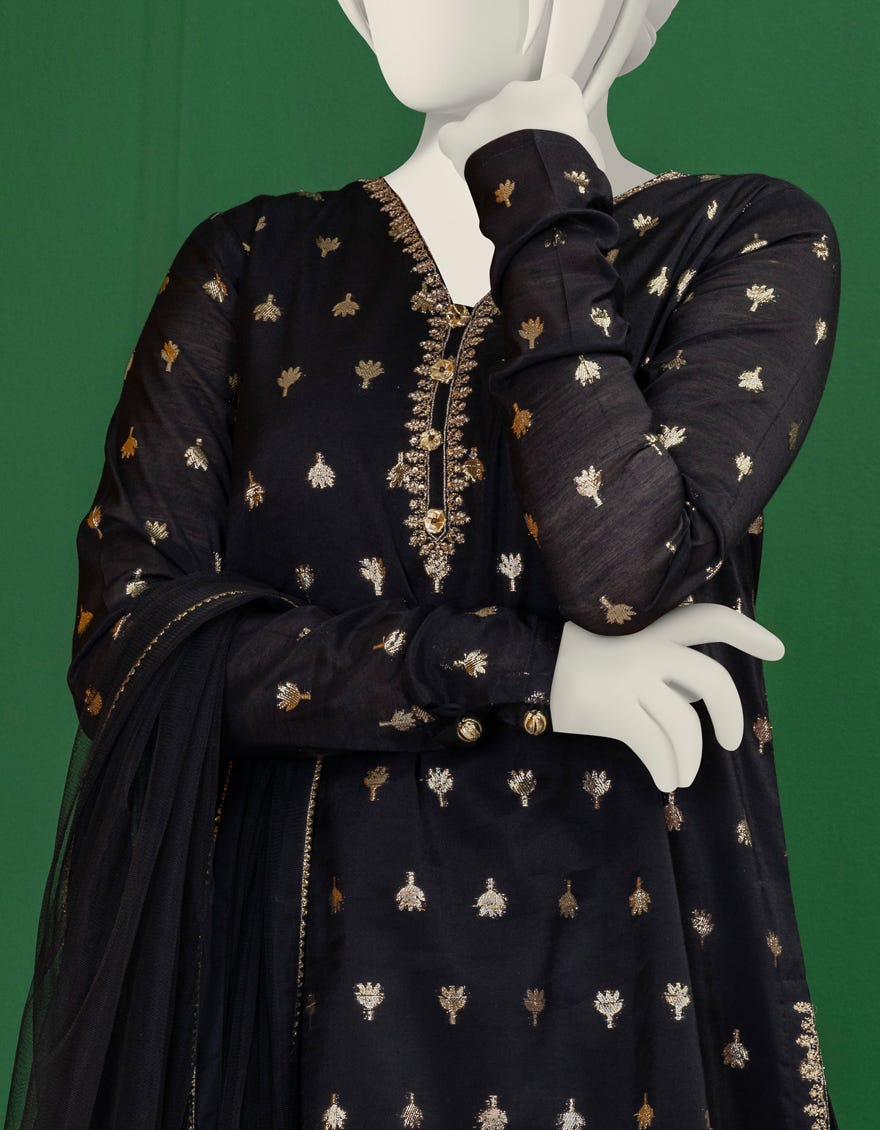 Black Jacquard Stitched 3 Piece | Jgk-S-Ygtl-610-24