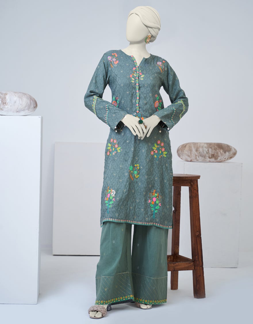 Grey Dyed 2 Piece Stitched Dress | Jjpw-W-Jpw2-23-059