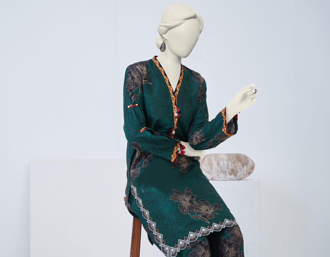 Green Organza 2 Piece Stitched Dress | Jjpw-S-Jpw2-23-062