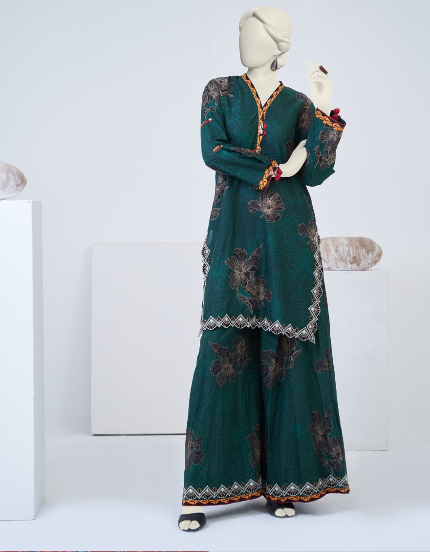 Green Organza 2 Piece Stitched Dress | Jjpw-S-Jpw2-23-062