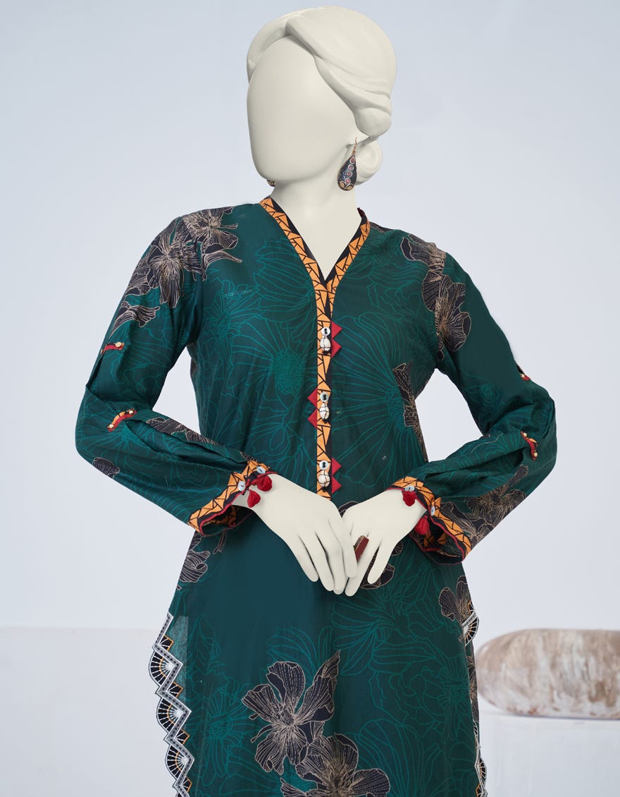 Green Organza 2 Piece Stitched Dress | Jjpw-S-Jpw2-23-062