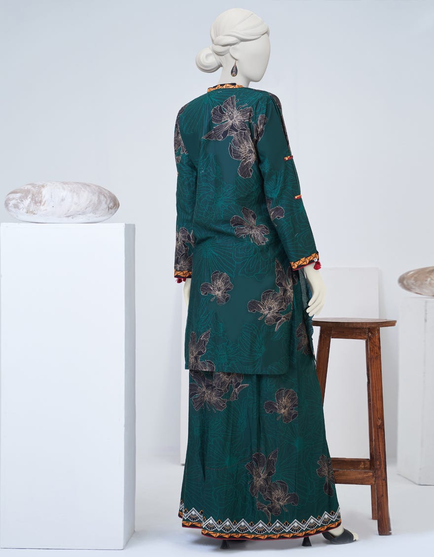 Green Organza 2 Piece Stitched Dress | Jjpw-S-Jpw2-23-062