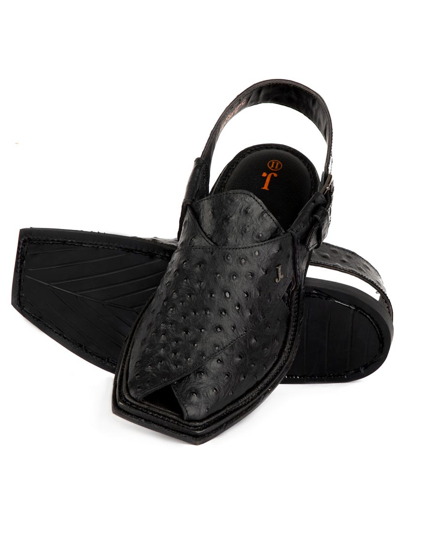 BLACK TEXTURED LEATHER PESHAWARI SANDALS