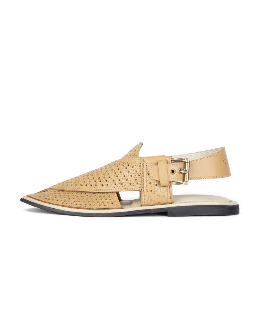 CREAM TEXTURED PESHAWARI SANDALS