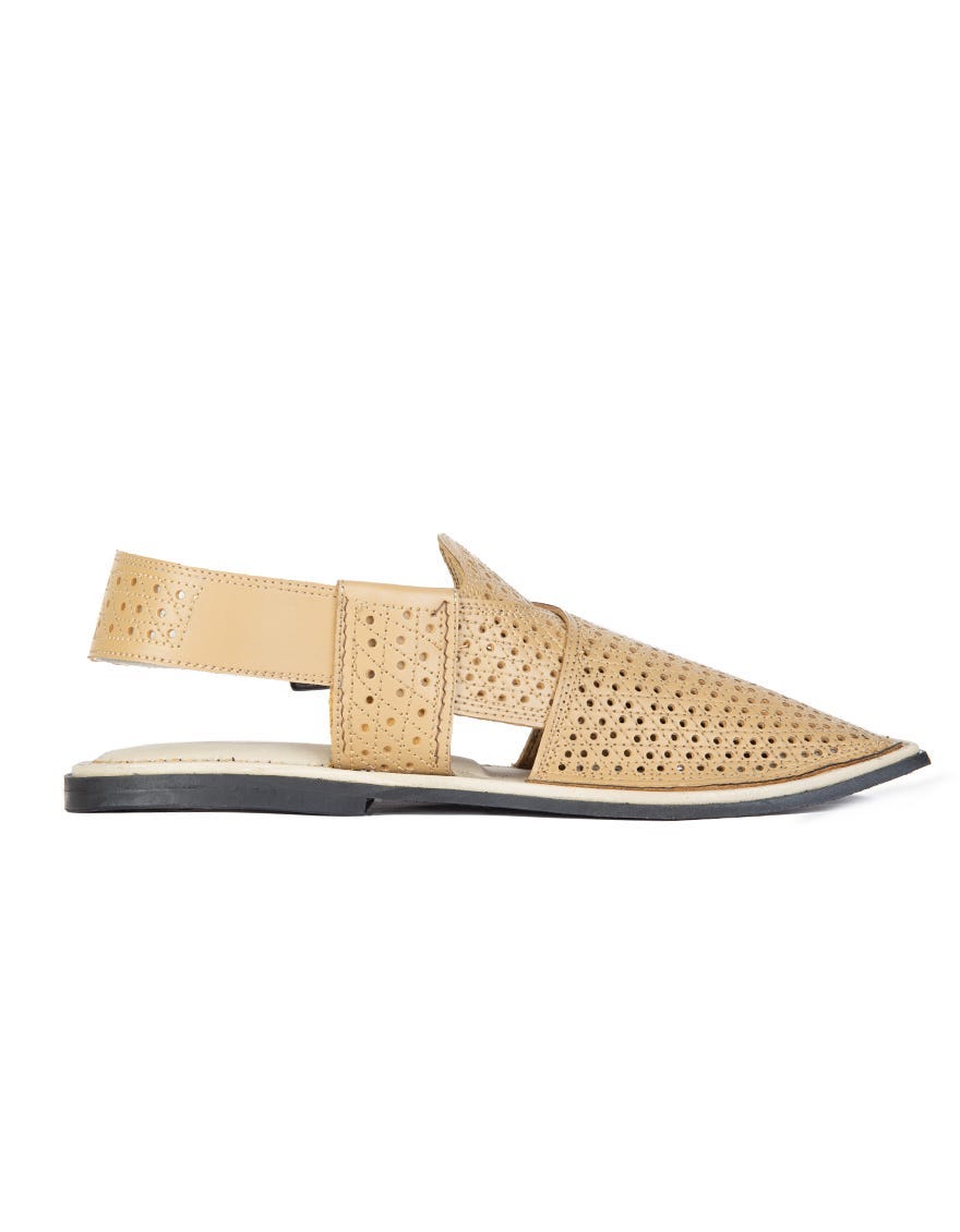 CREAM TEXTURED PESHAWARI SANDALS