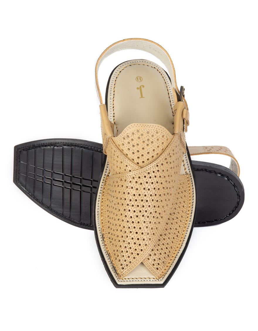 CREAM TEXTURED PESHAWARI SANDALS