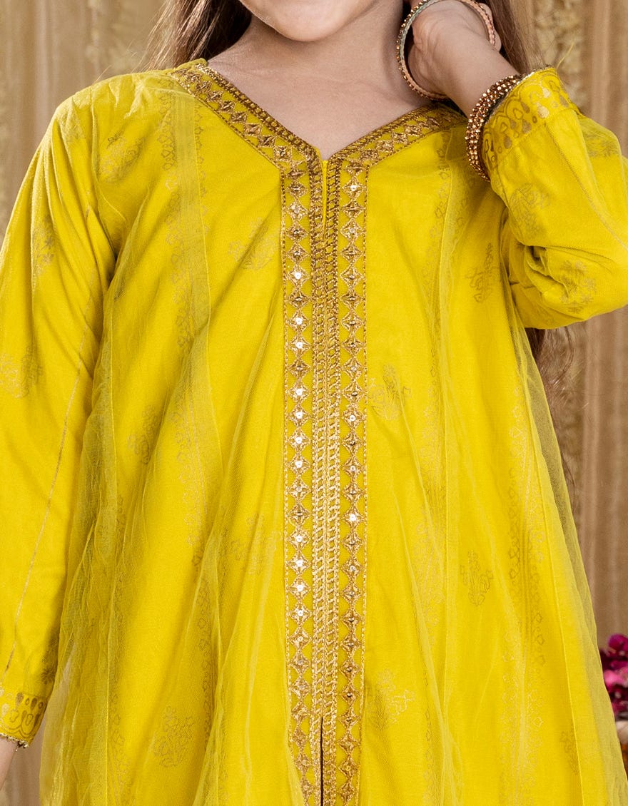 YELLOW SILK EMBROIDERED 3PC | JGK-S-JGP-25-1522