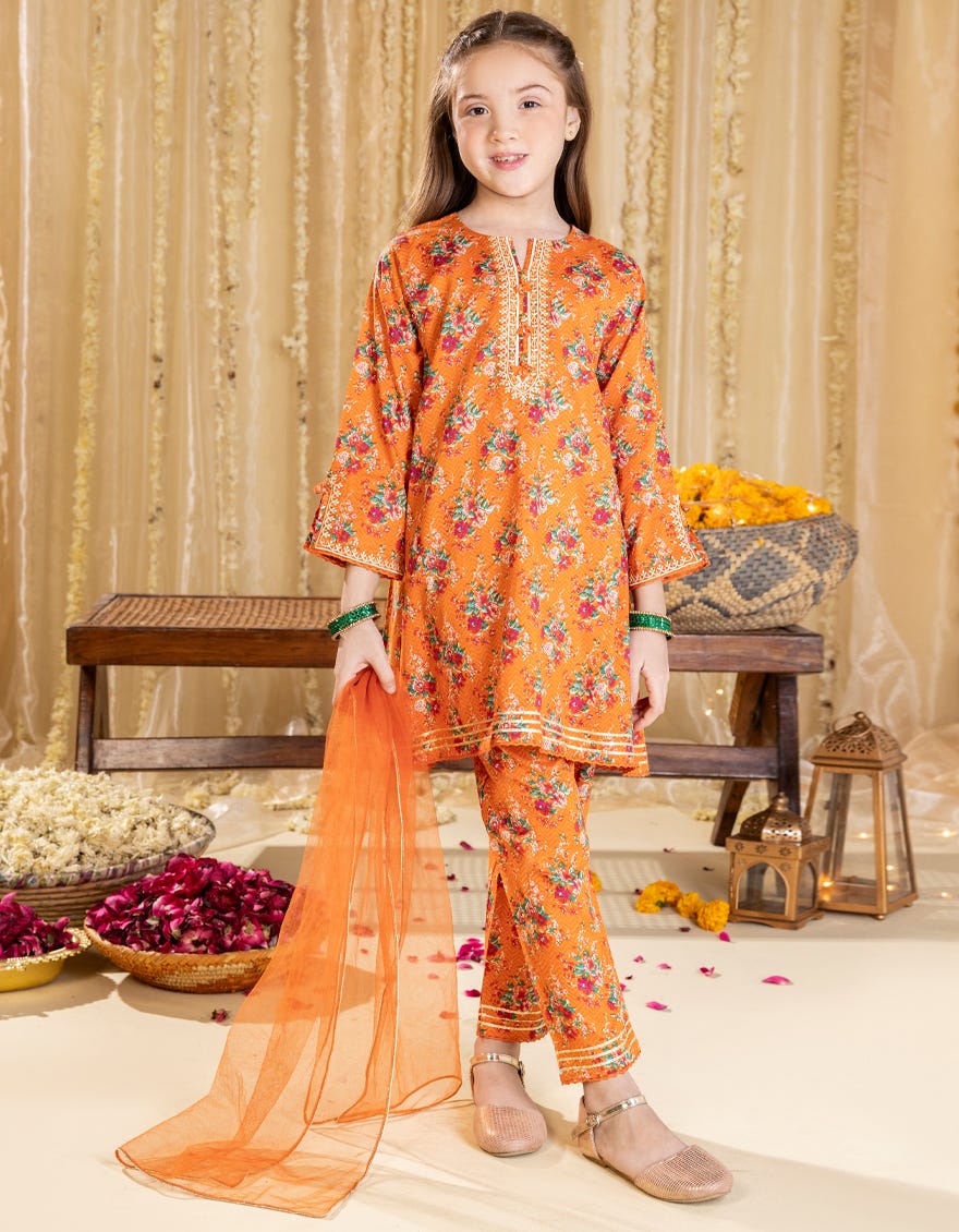 ORANGE LAWN EMBROIDERED 3PC | JGK-S-JGP-25-1535