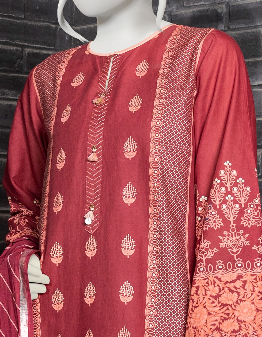 MAROON CAMBRIC UNSTITCHED 3PC | JJLS-W-JW-22-1764