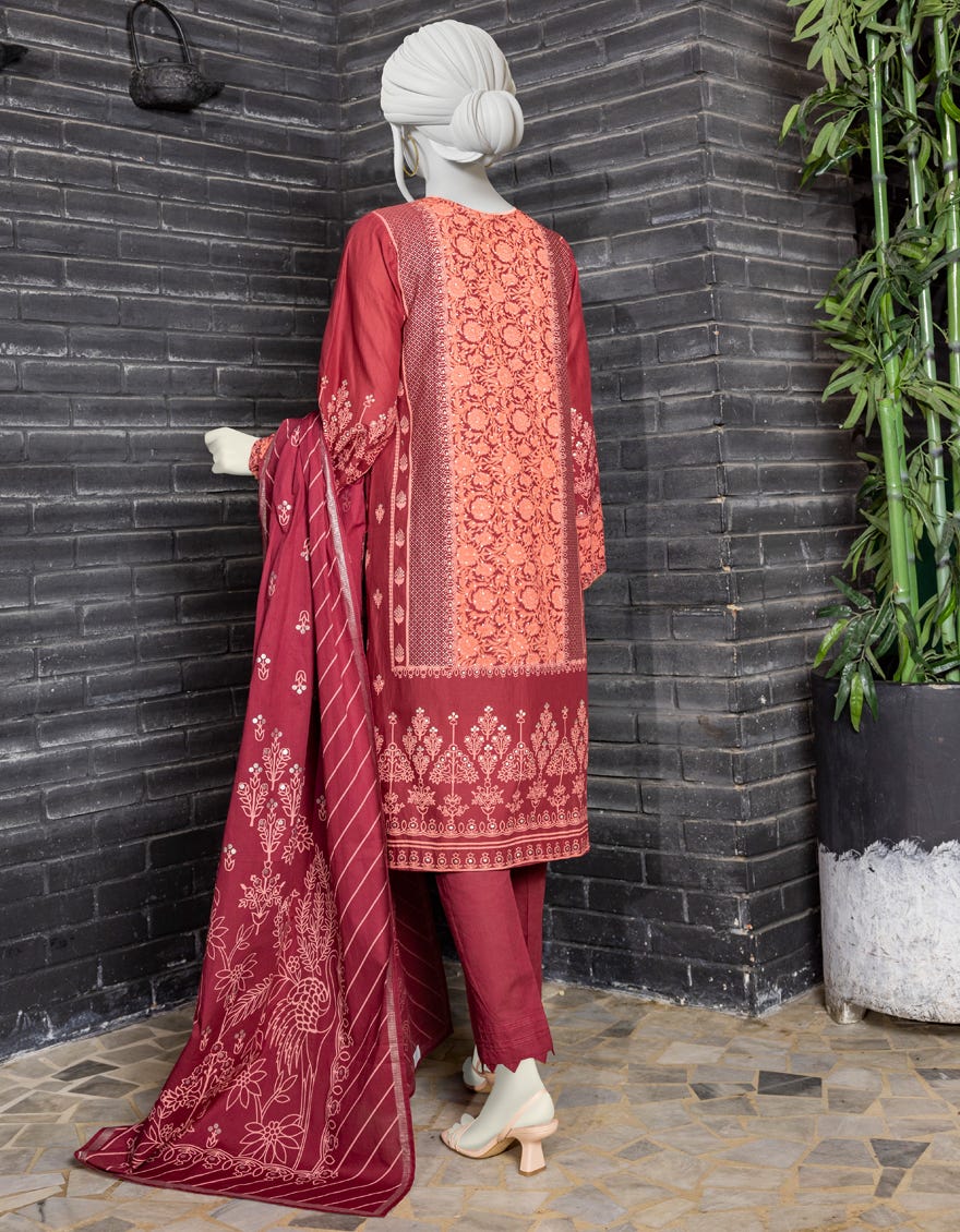 MAROON CAMBRIC UNSTITCHED 3PC | JJLS-W-JW-22-1764