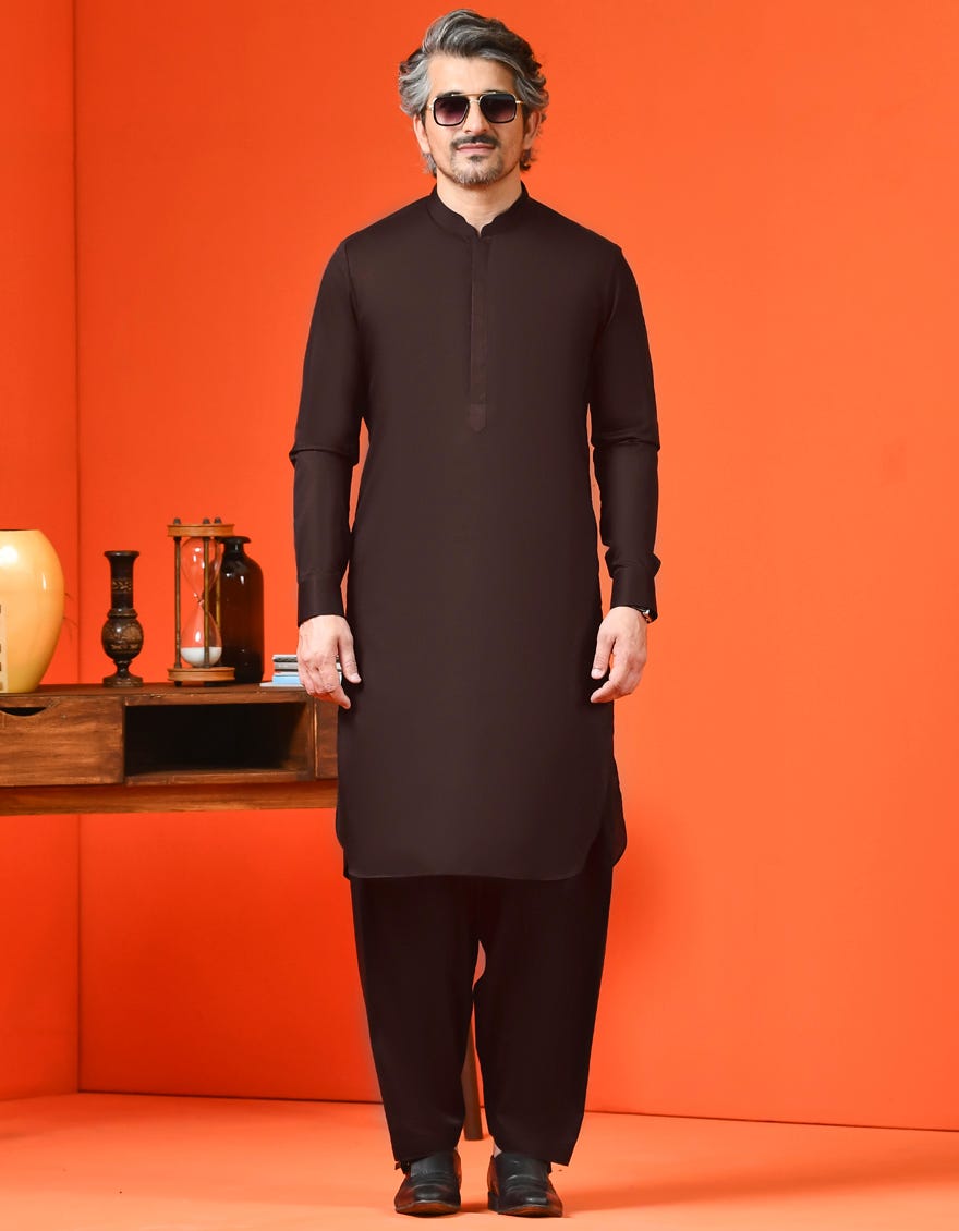 DARK BROWN COTTON UNSTITCHED KAMEEZ SHALWAR FABRIC | JJMS-1977