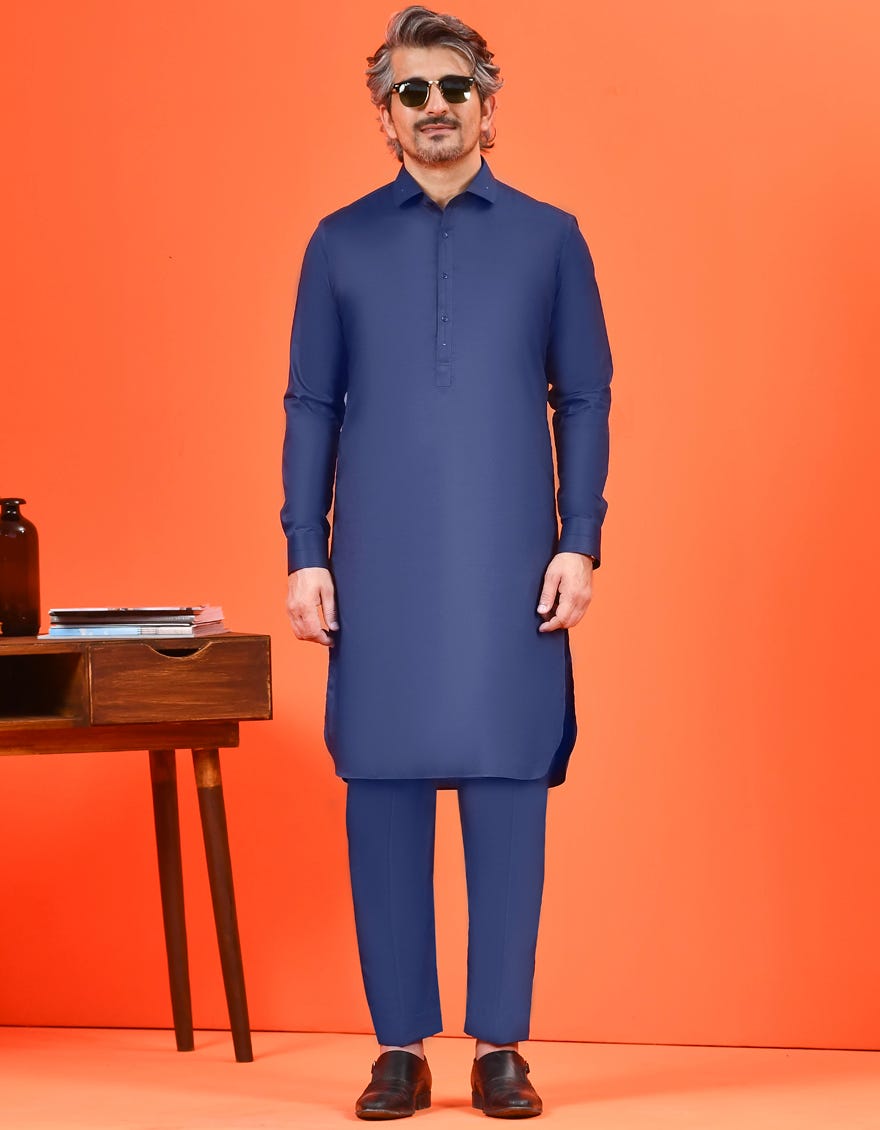 NAVY BLUE UNSTITCHED KAMEEZ SHALWAR FABRIC | JJMS-1978