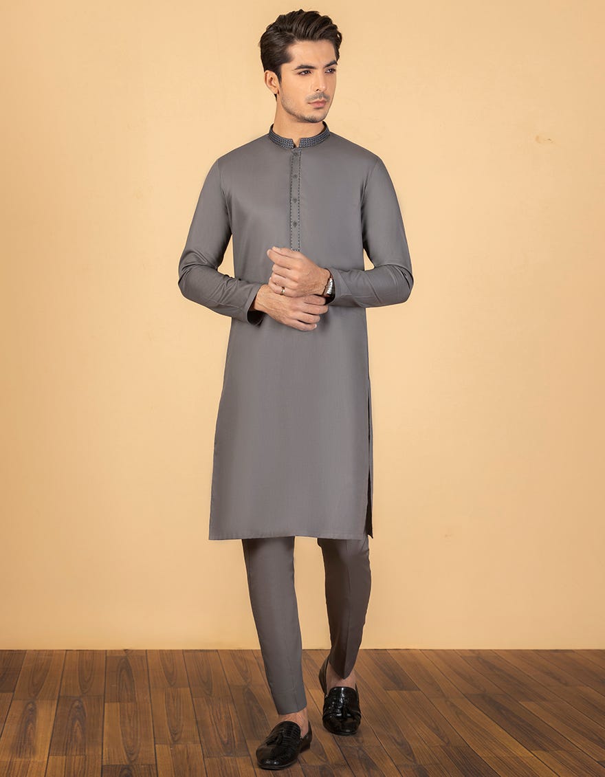 GREY COTTON UNSTITCHED KAMEEZ SHALWAR FABRIC | JJMS-1987