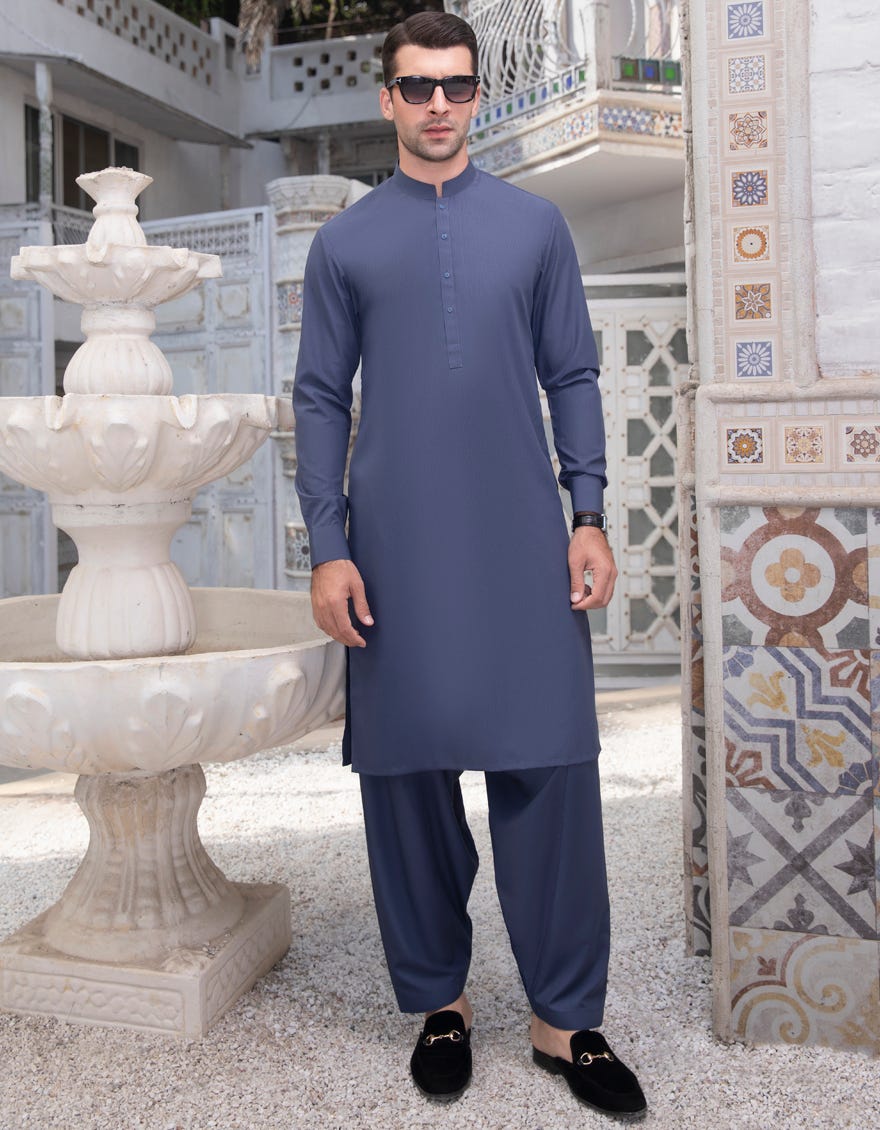 MARITIME BLUE BLENDED UNSTITCHED KAMEEZ SHALWAR FABRIC | JJMS-1988