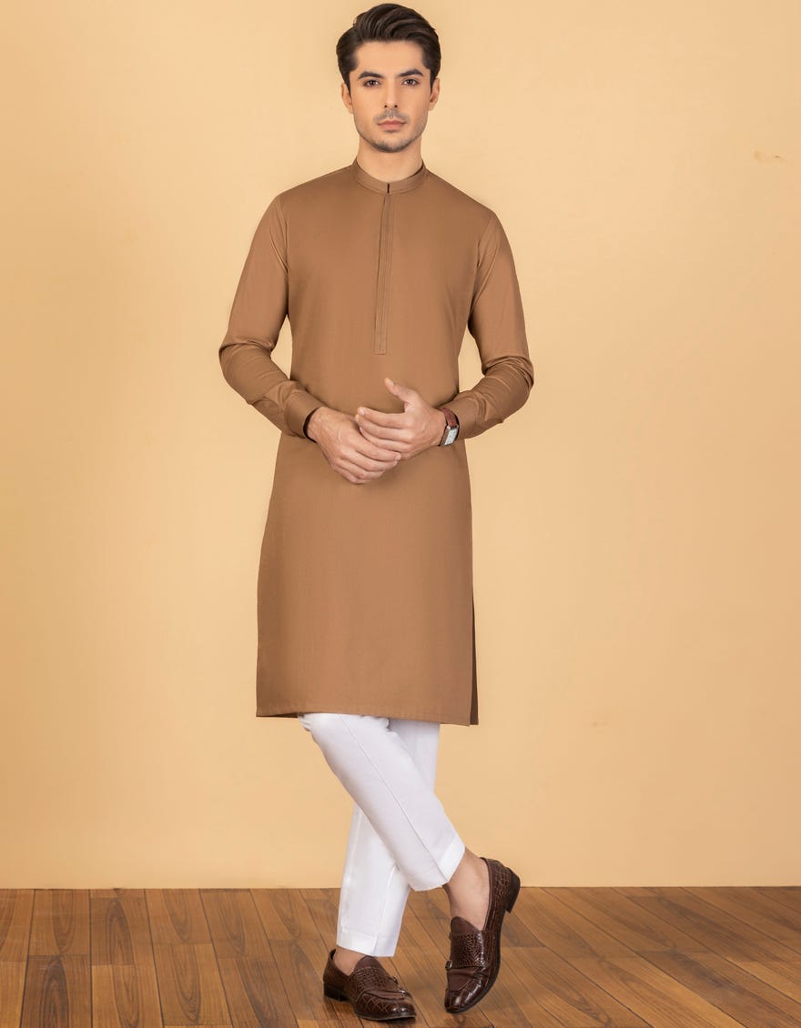 ALMOND BROWN COTTON UNSTITCHED KURTA FABRIC | JJMK-1993